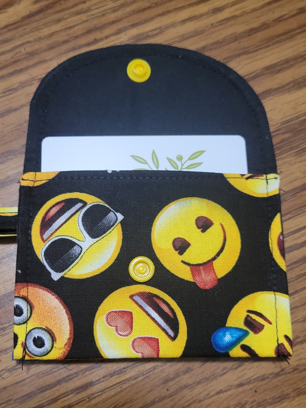 Emoji Pattern Black Card Wallet - Yellow Emojis
